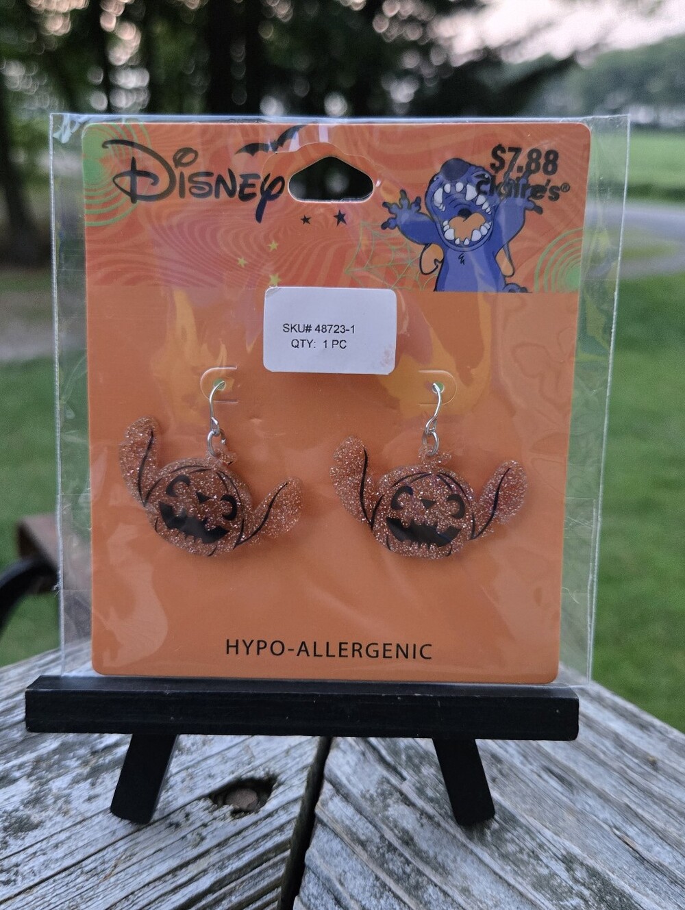 Disney Halloween Stitch Glitter Pumpkin Dangle Earrings - Orange